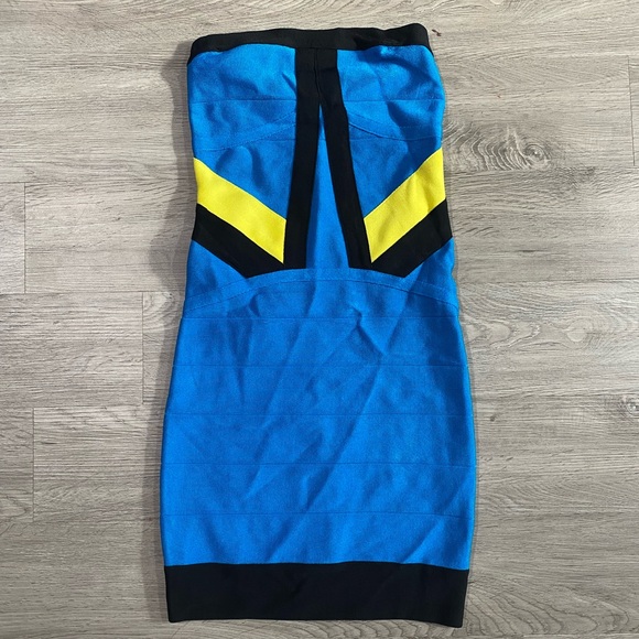 NWT Bebe Blue Bodycon Colorblock Bandage Dress Tube Party‎ Y2K - Picture 8 of 9